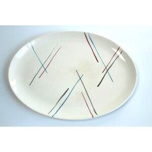 Stetson Hand Painted Mid-Century Modern Ceramic Oval Serving Platter Cream 13.5"